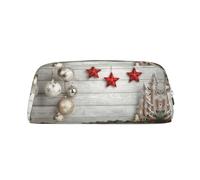 DNBCLEZK Christmas Tree and Bells Customizable Leather Zipper Pencil Case, Full-Print Design School and Office Stationery Holder (Personalized Pattern)