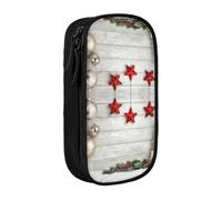 DNBCLEZK Christmas Tree and Bells Double Layer Large Capacity Pencil Case,Print Polyester Oxford-Cloth Stationery Pouch with Multi Slots, Multi-Compartment Storage Bag