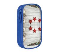 DNBCLEZK Christmas Tree and Bells Double Layer Large Capacity Pencil Case,Print Polyester Oxford-Cloth Stationery Pouch with Multi Slots, Multi-Compartment Storage Bag