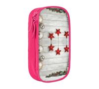 DNBCLEZK Christmas Tree and Bells Double Layer Large Capacity Pencil Case,Print Polyester Oxford-Cloth Stationery Pouch with Multi Slots, Multi-Compartment Storage Bag