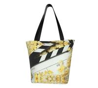 DNBCLEZK Cinema Clapboard And Popcorn Women'S Printed Tote Bag, Large Capacity Shoulder Handbag, Polyester Fabric With Foam Padding,Inner Security Pocket