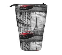 DNBCLEZK City Street Red Car Expandable Pencil Case,Oxford-Fabric Telescopic Pencil Pouch with Zipper, Portable Multifunctional Stationery Bag