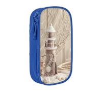 DNBCLEZK Coastal Fishing Net Shell Double Layer Large Capacity Pencil Case,Print Polyester Oxford-Cloth Stationery Pouch with Multi Slots, Multi-Compartment Storage Bag