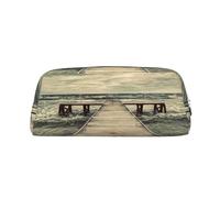 DNBCLEZK Coastal Pier Customizable Leather Zipper Pencil Case, Full-Print Design School and Office Stationery Holder (Personalized Pattern)