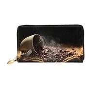 DNBCLEZK Coffee Beans Long Leather Wristlet Wallet with Dual-Sided Print-Large Capacity Organizer with 12 Card Slots,Zippered Coin Pocket and Multiple Compartments