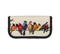 DNBCLEZK Colorful Bird Large Capacity Canvas Pencil Case with Full Print Black Trim,Multipurpose Makeup Bag Organizer, Double Zipper Closure (19x9x5 Cm)