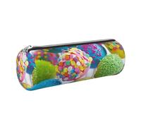 DNBCLEZK Colorful Candy Cute Round Leather Pencil Case,Premium Smooth Zipper Durable Metal Puller,Full-Print Designer Stationery Organizer for School Office