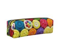 DNBCLEZK Colorful Cupcakes Rainbow Flower Cake Cute Leather Pencil Case,Premium Smooth Zipper Durable Metal Puller,Full-Print Designer Stationery Organizer for School Office