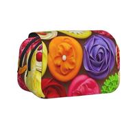 DNBCLEZK Colorful Cupcakes Rainbow Flower Cake Flip Top Double Layer Pencil Case,Full Print Oxford-Cloth Stationery Pouch with Zipper and Sticky Flap,Large Capacity Pencil Bag