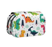 DNBCLEZK Colorful Dinosaurs Flip Top Double Layer Pencil Case,Full Print Oxford-Cloth Stationery Pouch with Zipper and Sticky Flap,Large Capacity Pencil Bag