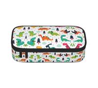 DNBCLEZK Colorful Dinosaurs Large Capacity Pencil Case with Compartments,Oxford-Fabric Pen Pouch with Multi-Pocket Zipper, Aesthetic Printed Stationery Bag