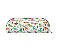 DNBCLEZK Colorful Dinosaurs Semicircular Pencil Case, Full-Pattern Printed Pen Pouch, Premium PVC Cross-Grain Leather with Polyester Lining