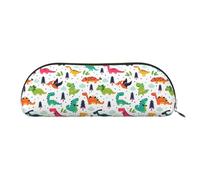 DNBCLEZK Colorful Dinosaurs Semicircular Pencil Case, Full-Pattern Printed Pen Pouch, Premium PVC Cross-Grain Leather with Polyester Lining