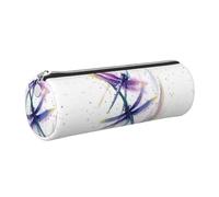 DNBCLEZK Colorful Dragonfly Cute Round Leather Pencil Case,Premium Smooth Zipper Durable Metal Puller,Full-Print Designer Stationery Organizer for School Office
