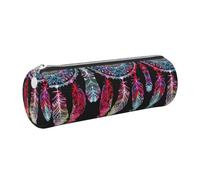 DNBCLEZK Colorful Dream Catcher Cylinder Leather Pencil Case, Multifunctional Full Print Cross Grain PVC Pen Pouch,Lightweight Portable Stationery Bag