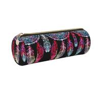 DNBCLEZK Colorful Dream Catcher Cylinder Leather Pencil Case, Multifunctional Full Print Cross Grain PVC Pen Pouch,Lightweight Portable Stationery Bag