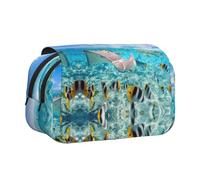DNBCLEZK Colorful Fishes Double Layer Flip-Top Pencil Case,Large Capacity 50 Pens Organizer, Durable Polyester Stationery Holder for School, Art Travel (All-Over Print)
