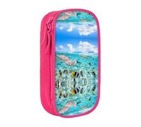 DNBCLEZK Colorful Fishes Double Layer Large Capacity Pencil Case,Print Polyester Oxford-Cloth Stationery Pouch with Multi Slots, Multi-Compartment Storage Bag