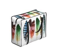 DNBCLEZK Colorful Hand Drawn Feathers On White Large Tote Shopping Bag With Artistic Print,Water-Resistant Oxford-Fabric,Heavy Duty Carry Handles (28cm)