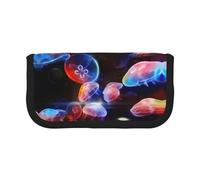 DNBCLEZK Colorful Jellyfish Large Capacity Canvas Pencil Case with Full Print Black Trim,Multipurpose Makeup Bag Organizer, Double Zipper Closure (19x9x5 Cm)