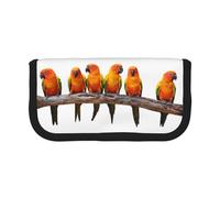 DNBCLEZK Colorful Yellow Parrots On Branch Large Canvas Pencil Case with Full Print Black Trim,Multipurpose Makeup Bag Organizer, Double Zipper Closure (19x9x5 Cm)