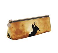 DNBCLEZK Cool Bull Riding Cute Leather Triangular Pencil Case,Premium Smooth Zipper Durable Metal Puller,Full-Print Designer Stationery Organizer for School Office
