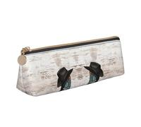DNBCLEZK Cowboy Hat and Boots Cute Leather Triangular Pencil Case,Premium Smooth Zipper Durable Metal Puller,Full-Print Designer Stationery Organizer for School Office