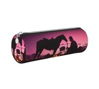DNBCLEZK Cowboy West Cute Round Leather Pencil Case,Premium Smooth Zipper Durable Metal Puller,Full-Print Designer Stationery Organizer for School Office