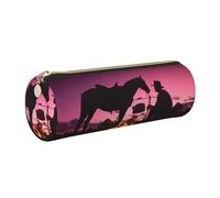 DNBCLEZK Cowboy West Cute Round Leather Pencil Case,Premium Smooth Zipper Durable Metal Puller,Full-Print Designer Stationery Organizer for School Office