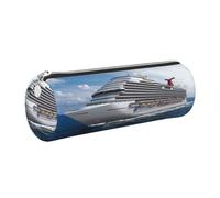 DNBCLEZK Cruise Ship Cute Round Leather Pencil Case,Premium Smooth Zipper Durable Metal Puller,Full-Print Designer Stationery Organizer for School Office