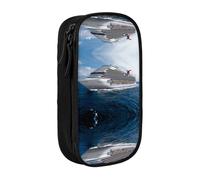 DNBCLEZK Cruise Ship Double Layer Large Capacity Pencil Case,Print Polyester Oxford-Cloth Stationery Pouch with Multi Slots, Multi-Compartment Storage Bag