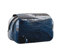 DNBCLEZK Cruise Ship Flip Top Double Layer Pencil Case,Full Print Oxford-Cloth Stationery Pouch with Zipper and Sticky Flap,Large Capacity Pencil Bag