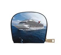 DNBCLEZK Cruise Ship Pu Leather Semicircle Card Holder Wallet, Compact Zipper Card Case with 12 Card Slots 2 Main Compartments,Water-Resistant Small Purse