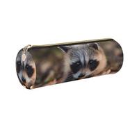 DNBCLEZK Cub Raccoon Cute Round Leather Pencil Case,Premium Smooth Zipper Durable Metal Puller,Full-Print Designer Stationery Organizer for School Office