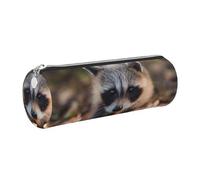 DNBCLEZK Cub Raccoon Cute Round Leather Pencil Case,Premium Smooth Zipper Durable Metal Puller,Full-Print Designer Stationery Organizer for School Office