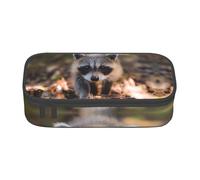 DNBCLEZK Cub Raccoon Large Canvas Pencil Case with Compartments for Girls Boys,Personalised Printed Stationery Storage Case