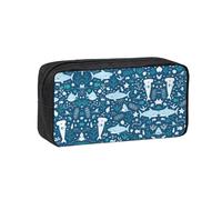 DNBCLEZK Cute Blue Fish Simple Large-Capacity Pencil Case with Full Print,600d Oxford-Fabric,Durable Sturdy,Smooth Zipper, Pen Holder for School Office Travel