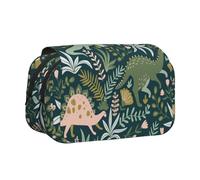 DNBCLEZK Cute Dinosaur Flip Top Double Layer Pencil Case,Full Print Oxford-Cloth Stationery Pouch with Zipper and Sticky Flap,Large Capacity Pencil Bag