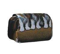 DNBCLEZK Cute Dogs Flip Top Double Layer Pencil Case,Full Print Oxford-Cloth Stationery Pouch with Zipper and Sticky Flap,Large Capacity Pencil Bag