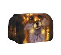DNBCLEZK Cute Fox Flip Top Double Layer Pencil Case,Full Print Oxford-Cloth Stationery Pouch with Zipper and Sticky Flap,Large Capacity Pencil Bag