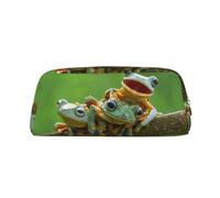DNBCLEZK Cute Frogs Customizable Leather Zipper Pencil Case, Full-Print Design School and Office Stationery Holder (Personalized Pattern)