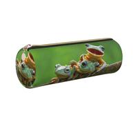 DNBCLEZK Cute Frogs Cute Round Leather Pencil Case,Premium Smooth Zipper Durable Metal Puller,Full-Print Designer Stationery Organizer for School Office