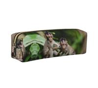 DNBCLEZK Cute Little Monkeys Cute Leather Pencil Case,Premium Smooth Zipper Durable Metal Puller,Full-Print Designer Stationery Organizer for School Office