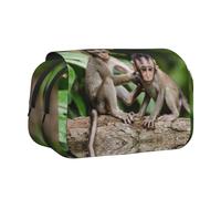 DNBCLEZK Cute Little Monkeys Double Layer Flip-Top Pencil Case,Large Capacity 50 Pens Organizer, Durable Polyester Stationery Holder for School, Art Travel (All-Over Print)