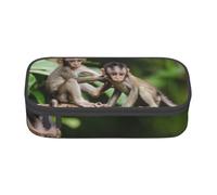 DNBCLEZK Cute Little Monkeys Large Canvas Pencil Case with Compartments for Girls Boys,Personalised Printed Stationery Storage Case