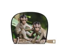 DNBCLEZK Cute Little Monkeys Pu Leather Semicircle Card Holder Wallet, Compact Zipper Card Case with 12 Card Slots 2 Main Compartments,Water-Resistant Small Purse