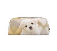DNBCLEZK Cute Maltese Puppy Customizable Leather Zipper Pencil Case, Full-Print Design School and Office Stationery Holder (Personalized Pattern)