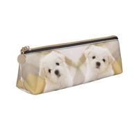 DNBCLEZK Cute Maltese Puppy Cute Leather Triangular Pencil Case,Premium Smooth Zipper Durable Metal Puller,Full-Print Designer Stationery Organizer for School Office