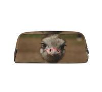 DNBCLEZK Cute Ostrich Customizable Leather Zipper Pencil Case, Full-Print Design School and Office Stationery Holder (Personalized Pattern)