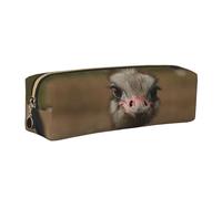 DNBCLEZK Cute Ostrich Cute Leather Pencil Case,Premium Smooth Zipper Durable Metal Puller,Full-Print Designer Stationery Organizer for School Office